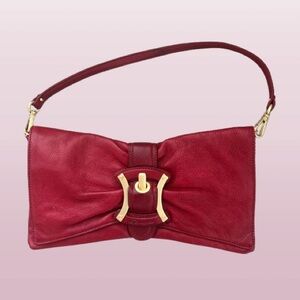B. Makowsky Red Pebbled Leather Shoulder Bag Gold Hardware & Animal Print Lining